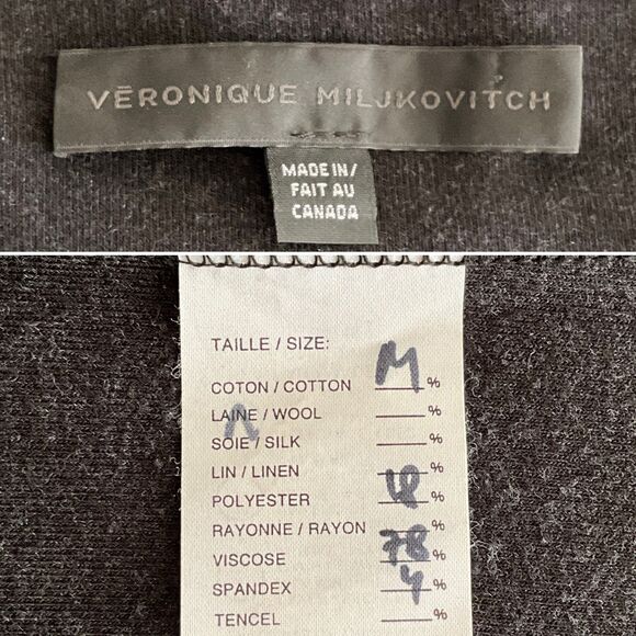 Veronique Miljkovitch Dress M Gray Drapey Midi Asymmetrical Shift - Picture 3 of 9